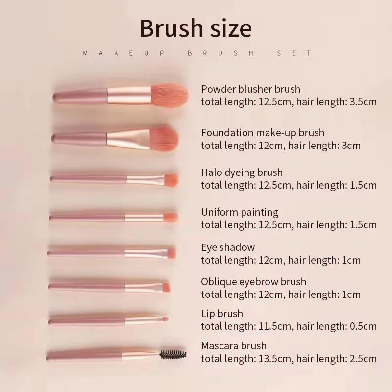 Essential 8 Makeup Brushes: Portable Beauty Tool Kit