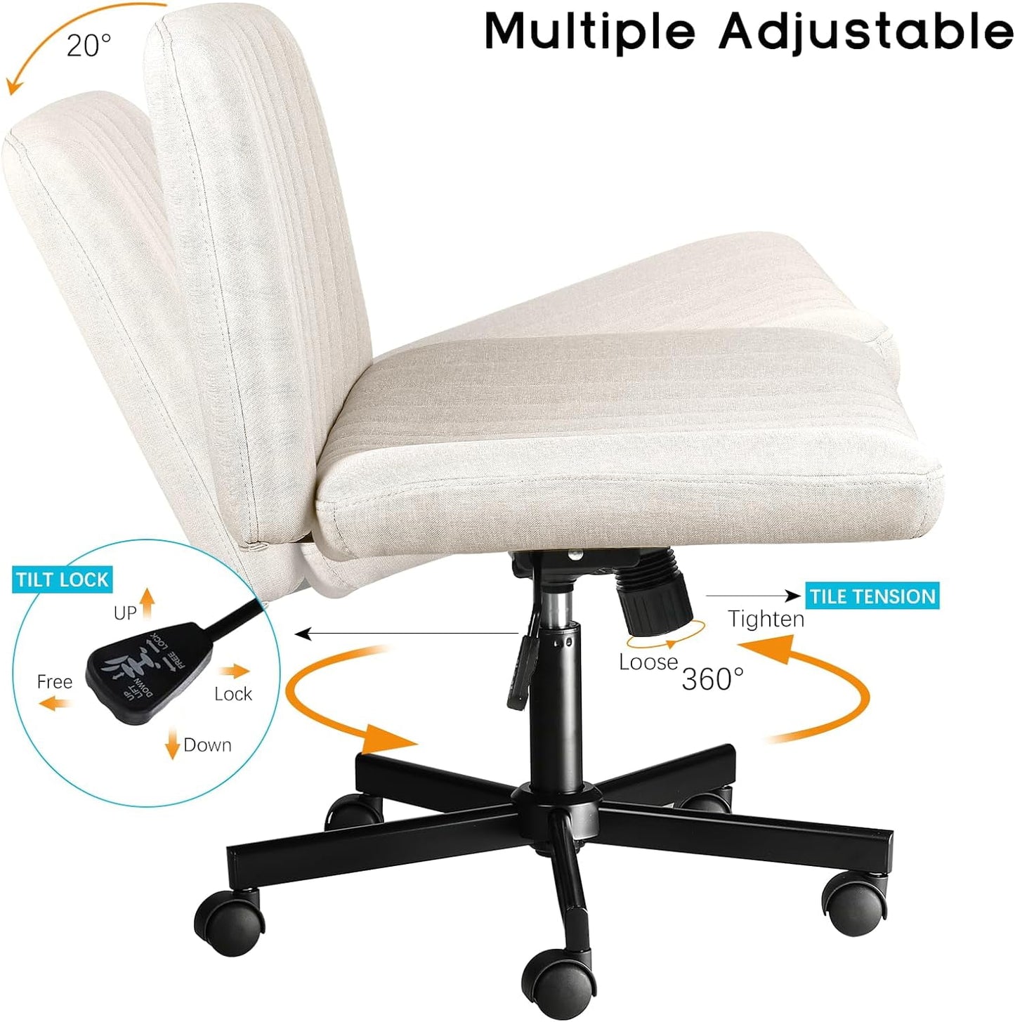 Wide Seat Armless Swivel Office Chair